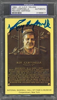 Roy Campanella Signed Hall of Fame Plaque Postcard (PSA/DNA)